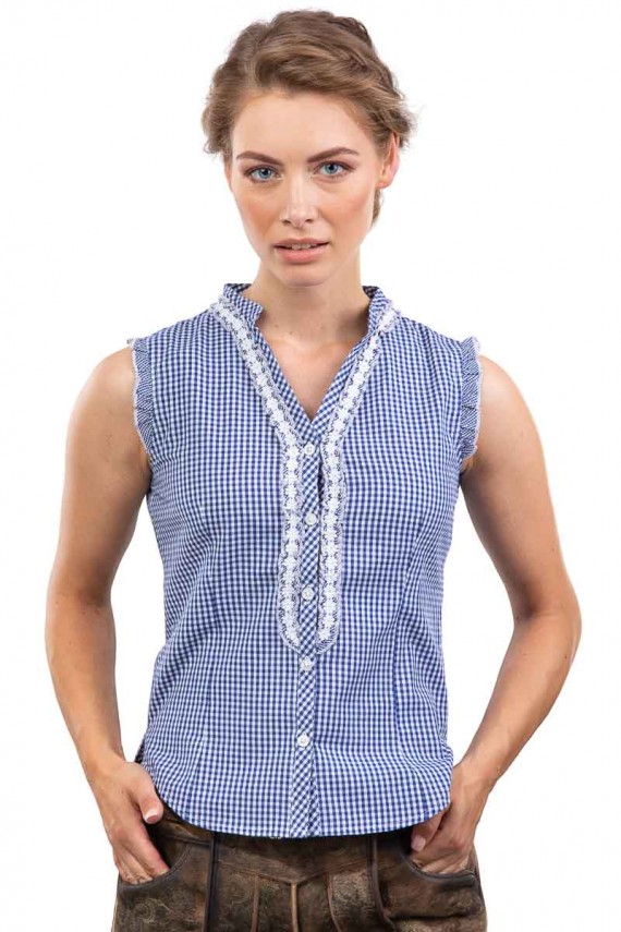 Damen Trachtenbluse Mira - blau/weiss