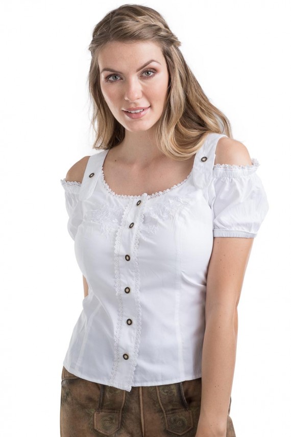 Damen Trachtenbluse Alpenklee - weiss  