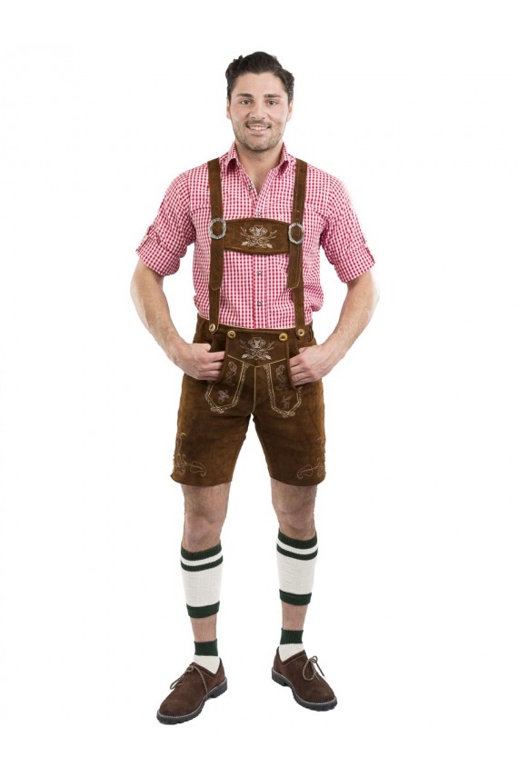 Herren Lederhose Wiesnstern mittelbraun kurz