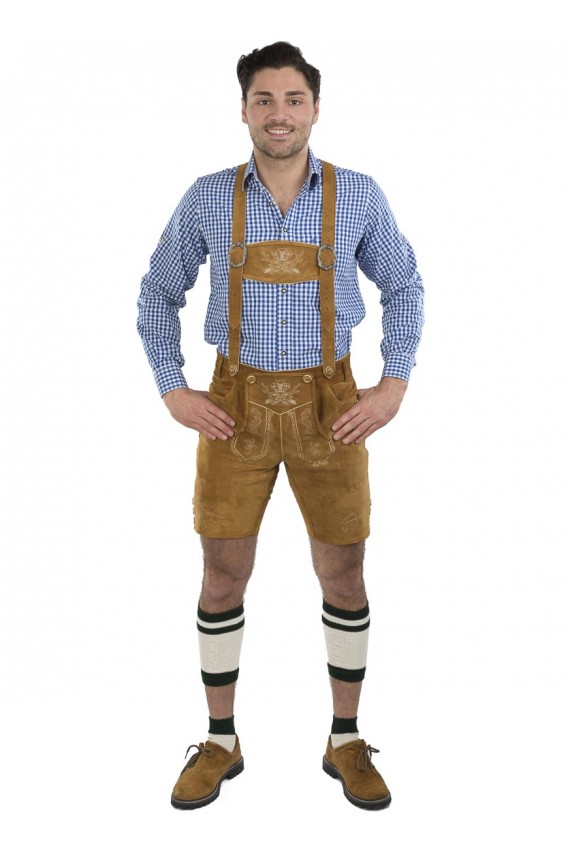 Herren Lederhose Wiesnstern hellbraun